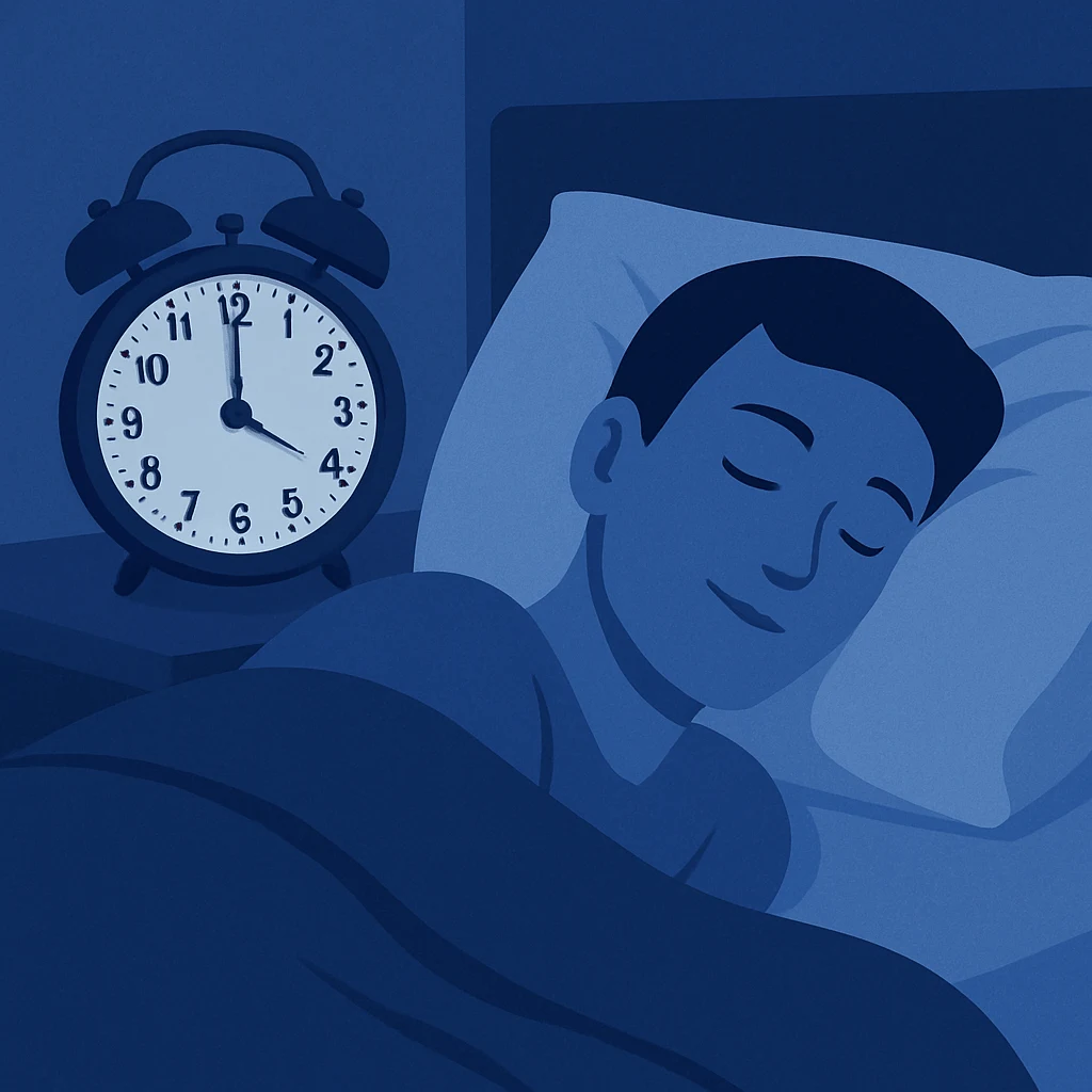 Quick sleep method illustrated by peaceful person falling asleep in 5 minutes.