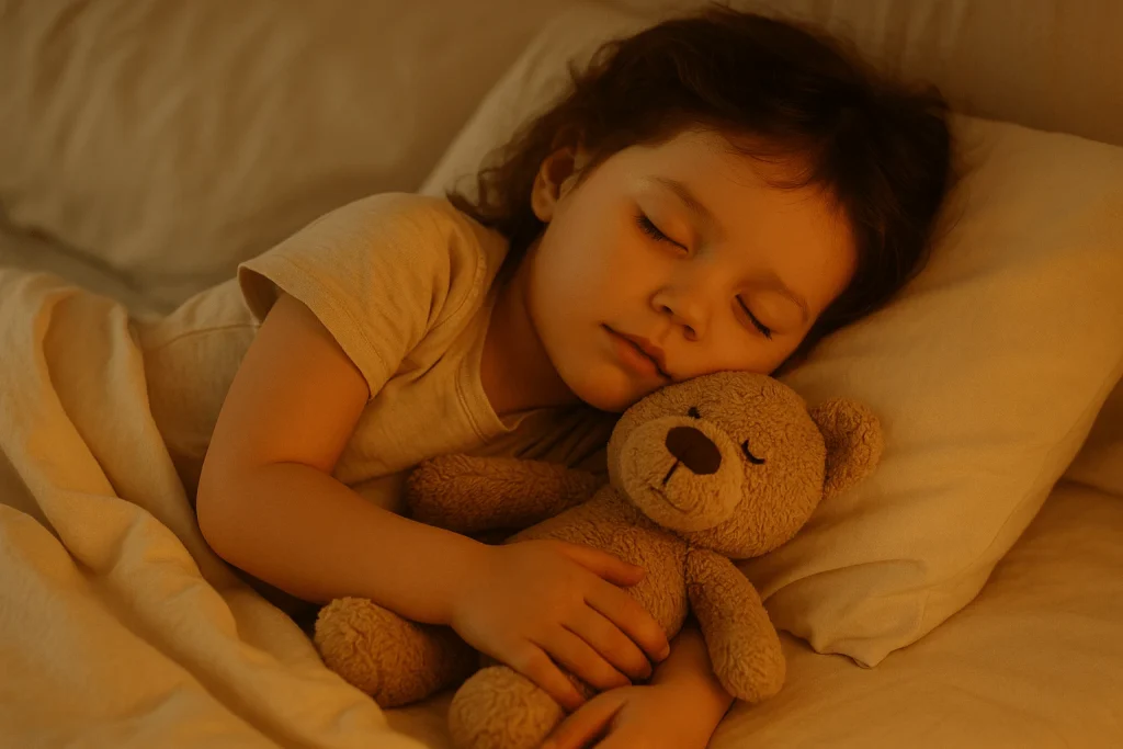 Child sleeping peacefully with a bedtime routine that promotes fast sleep.