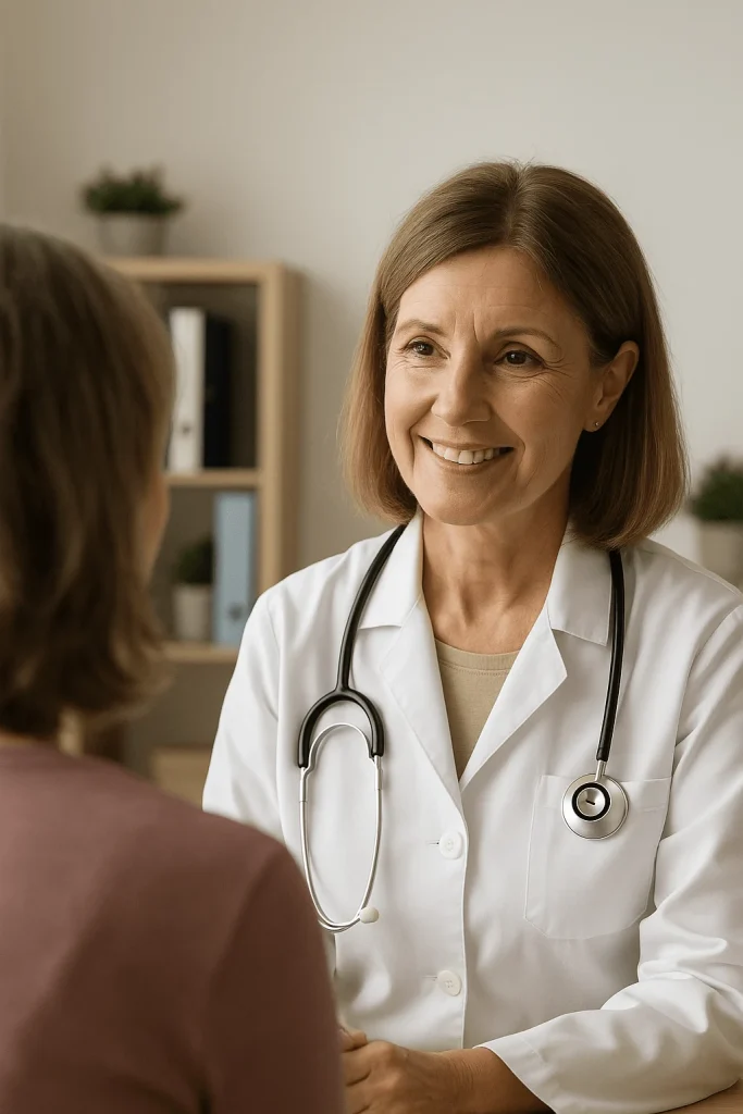 Friendly doctor speaking with a patient suffering sleeping problems during menopause