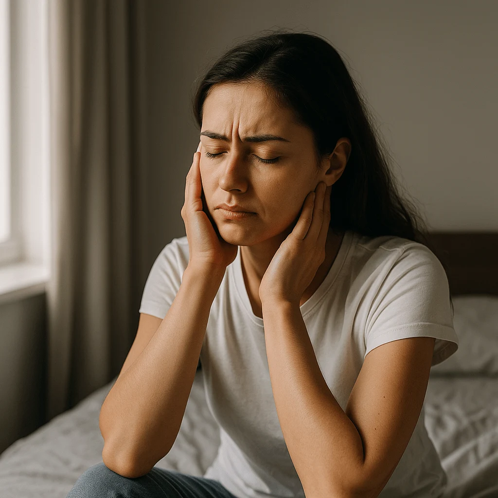 Person with morning jaw pain and fatigue despite healthy appearance”