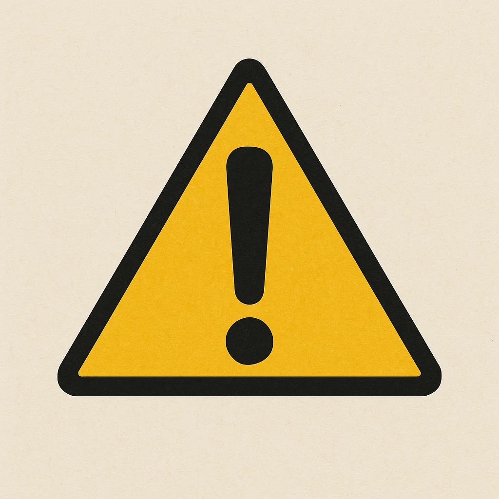 “Yellow triangular caution sign with black exclamation mark on a light background”