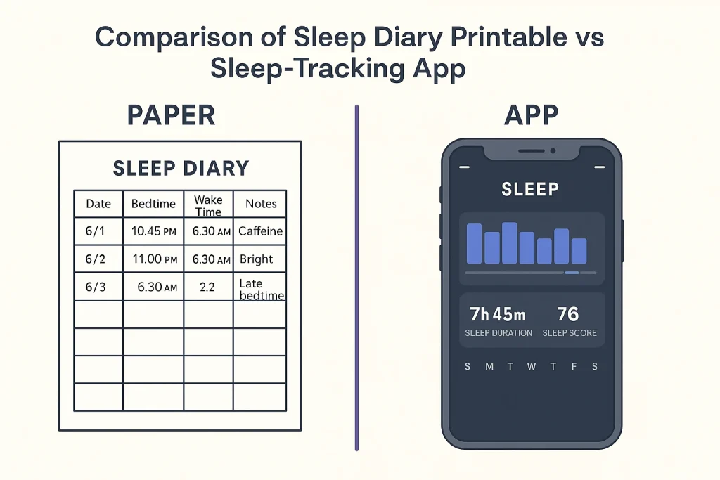Comparison of sleep diary printable vs sleep-tracking app