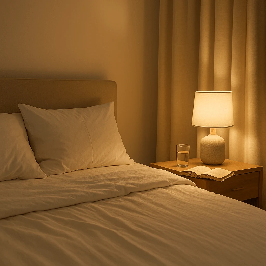 Cozy bedroom setup showing How to Get a Good Night’s Sleep in Bed