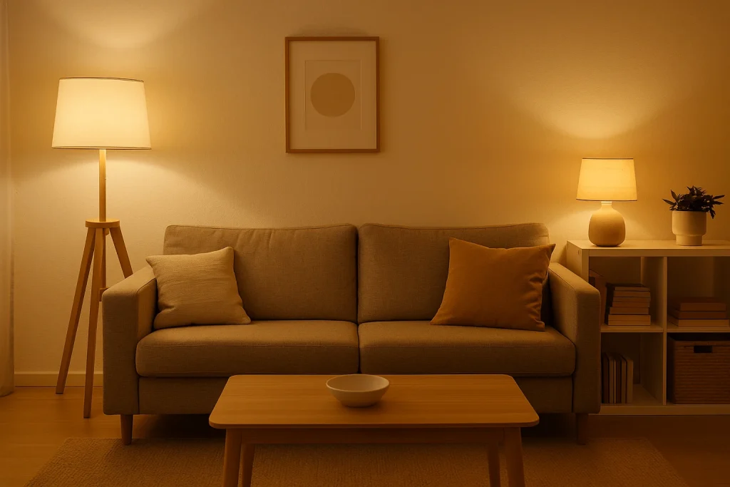 Calm and relaxing living room that promotes sleep on the couch