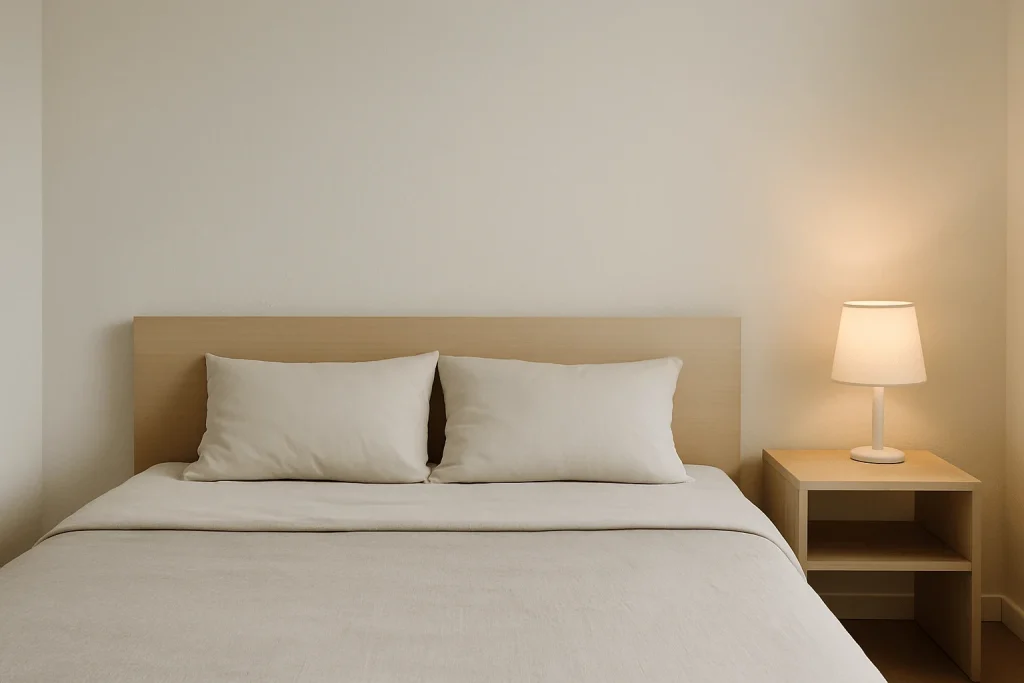 "Minimal, clutter-free bedroom with calming neutral colors for better rest.