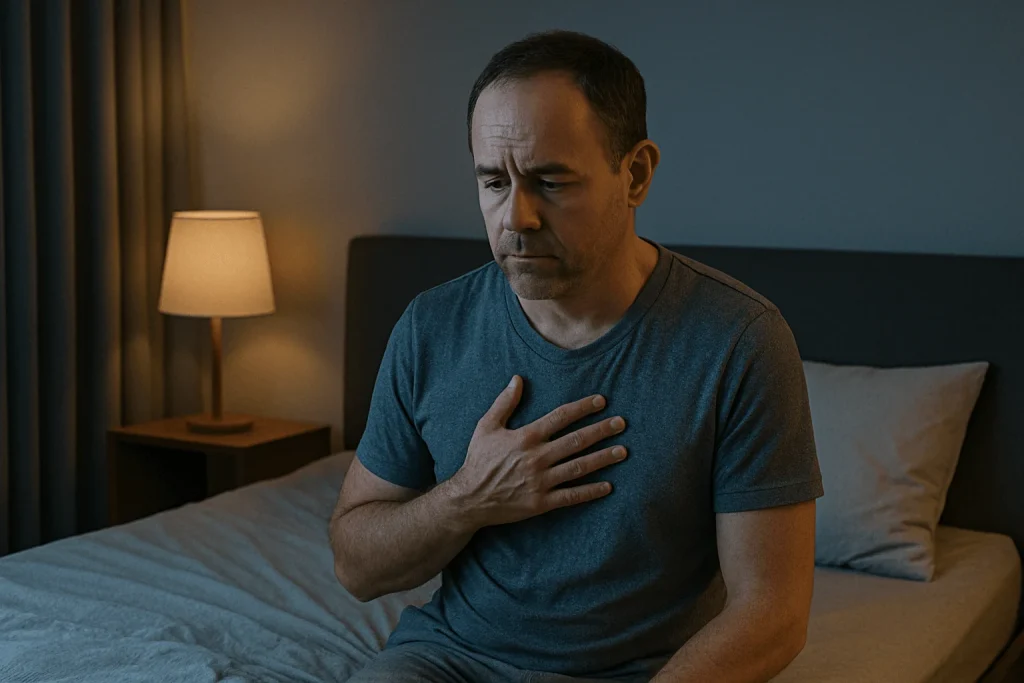 Person sitting on the edge of the bed looking worried, reflecting on when to be concerned about night sweats
