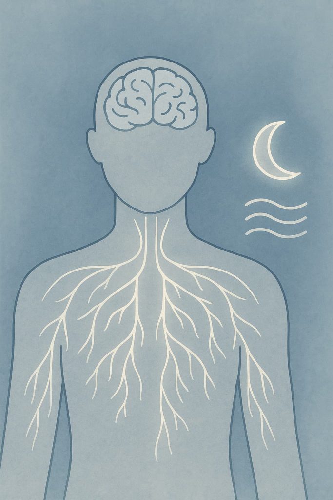 Illustration showing how magnesium for sleep helps regulate melatonin, calm nerves, and support deeper rest naturally.