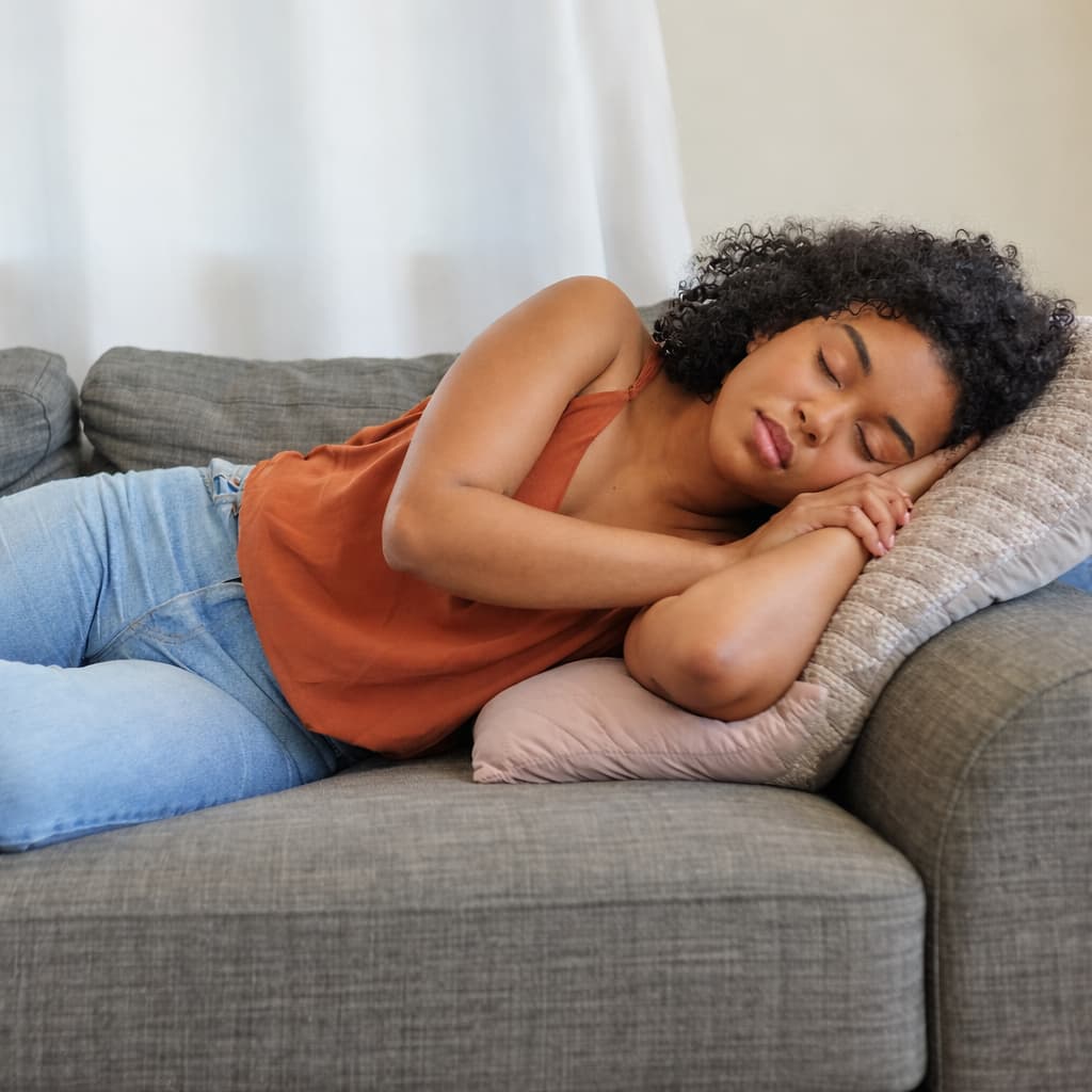 Short daytime nap in natural light living room