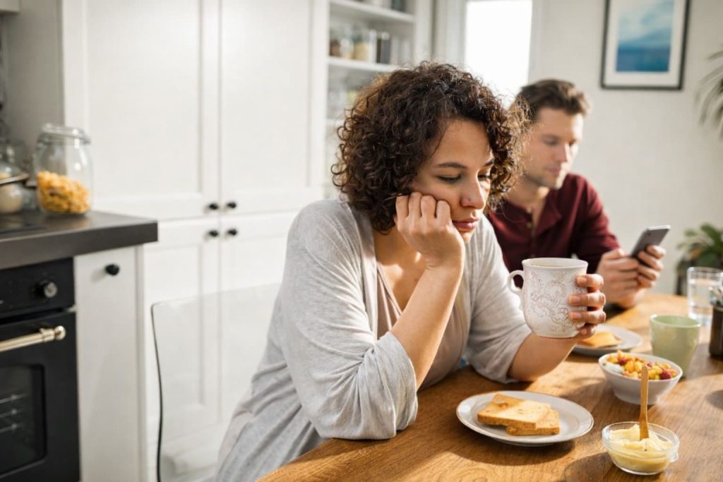 Person with diabetes looking tired at a table in the afternoon light
