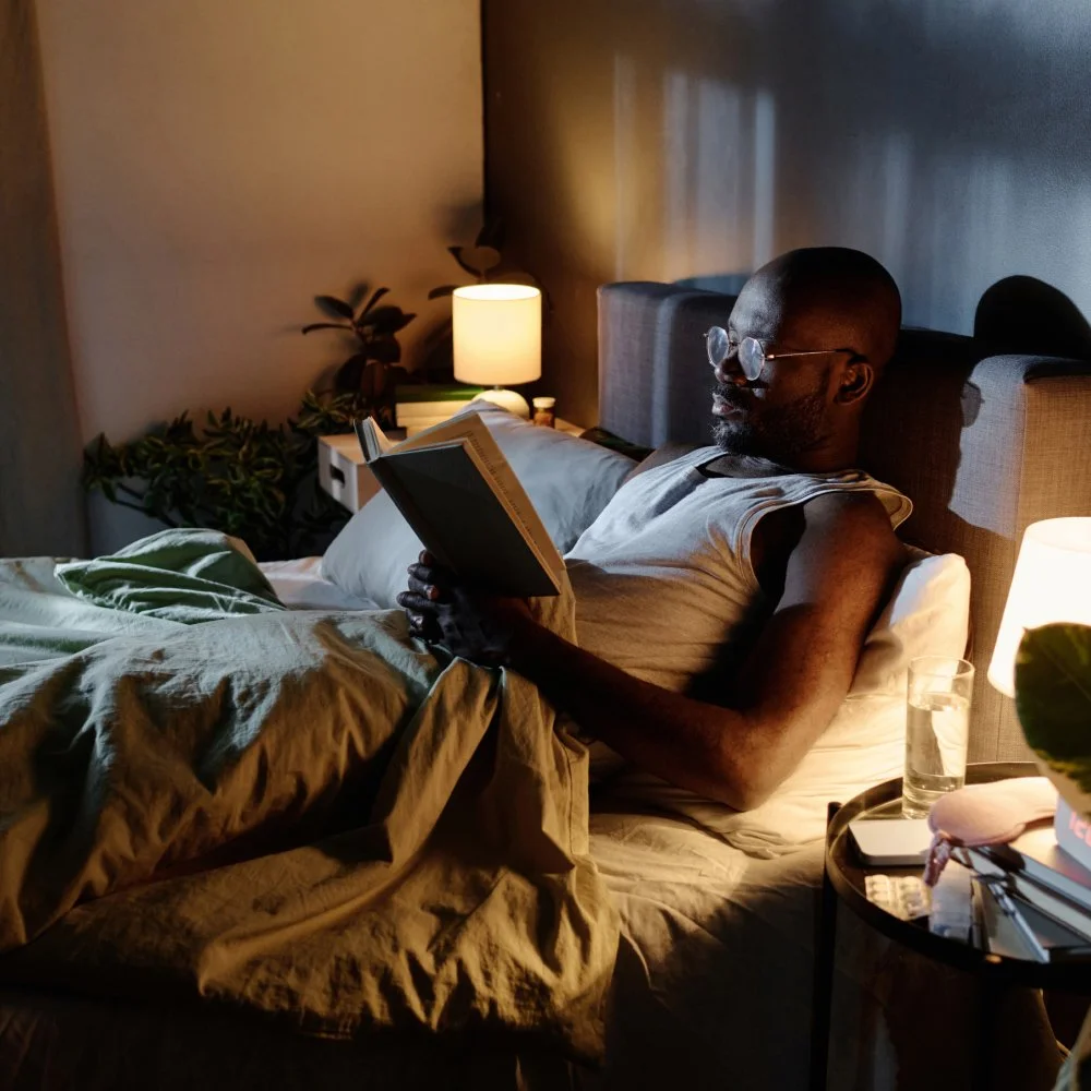 Person winding down with a calm evening routine to support better sleep with diabetes